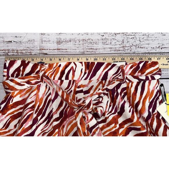 Anne Klein Spicy Orange Multicolor Linen Zebra Print Pockets Shorts Medium New - Picture 11 of 11